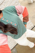 Button Henley Patchwork Textured Knit Balloon Sleeve Top Longline Casual